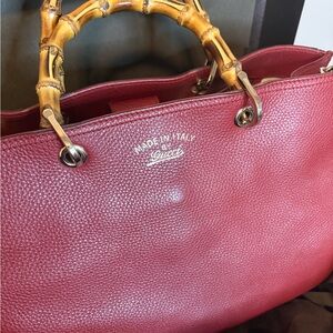 Gucci Large Hibiscus Red Tote with Bamboo Handles